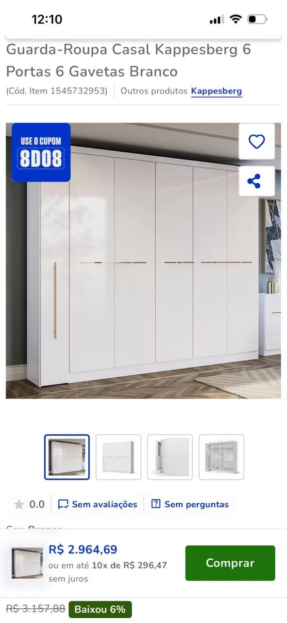 Roupeiro de casal kappsberg 6p