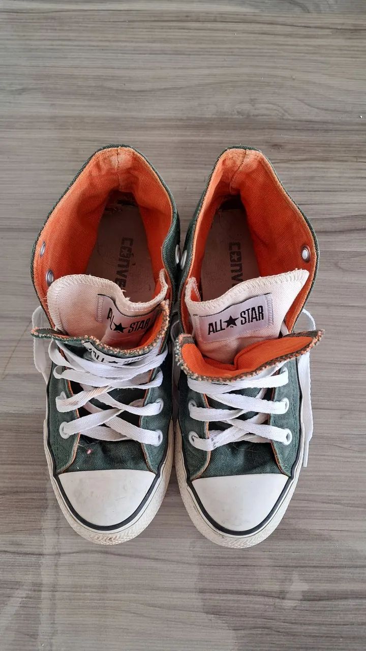 Tênis Converse All Star Cano Alto Verde e Laranja - Foto 2
