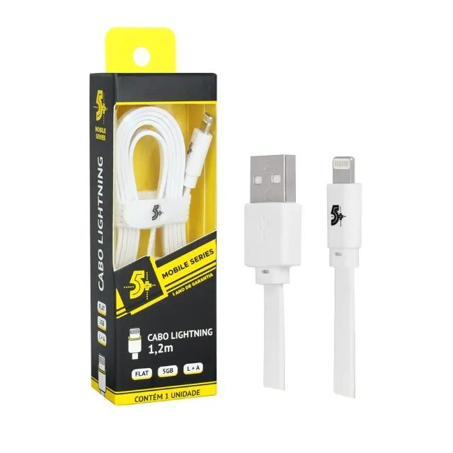 Cabo Lightning USB-A Macho Flat 1,20m Para iPhone iPad Branco Mobile Carregamento e Dados - Foto 5