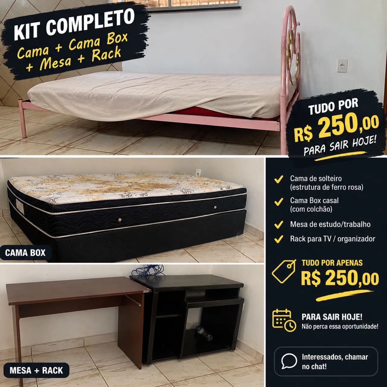 Cama box, cama de solteiro, rack e mesa de escritório!