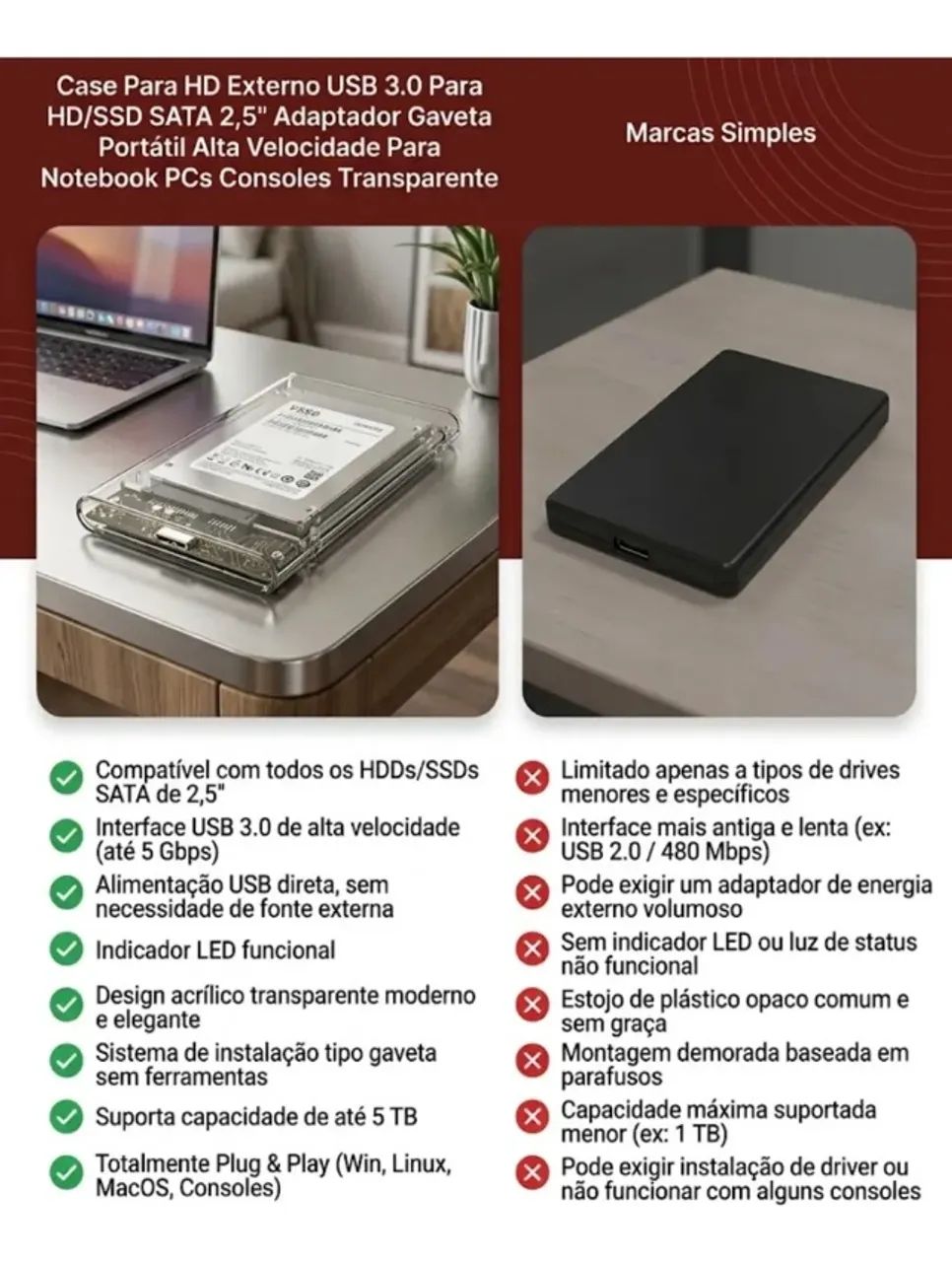 Case Externa HD SSD 2.5 SATA USB 3.0 Transparente - Foto 4