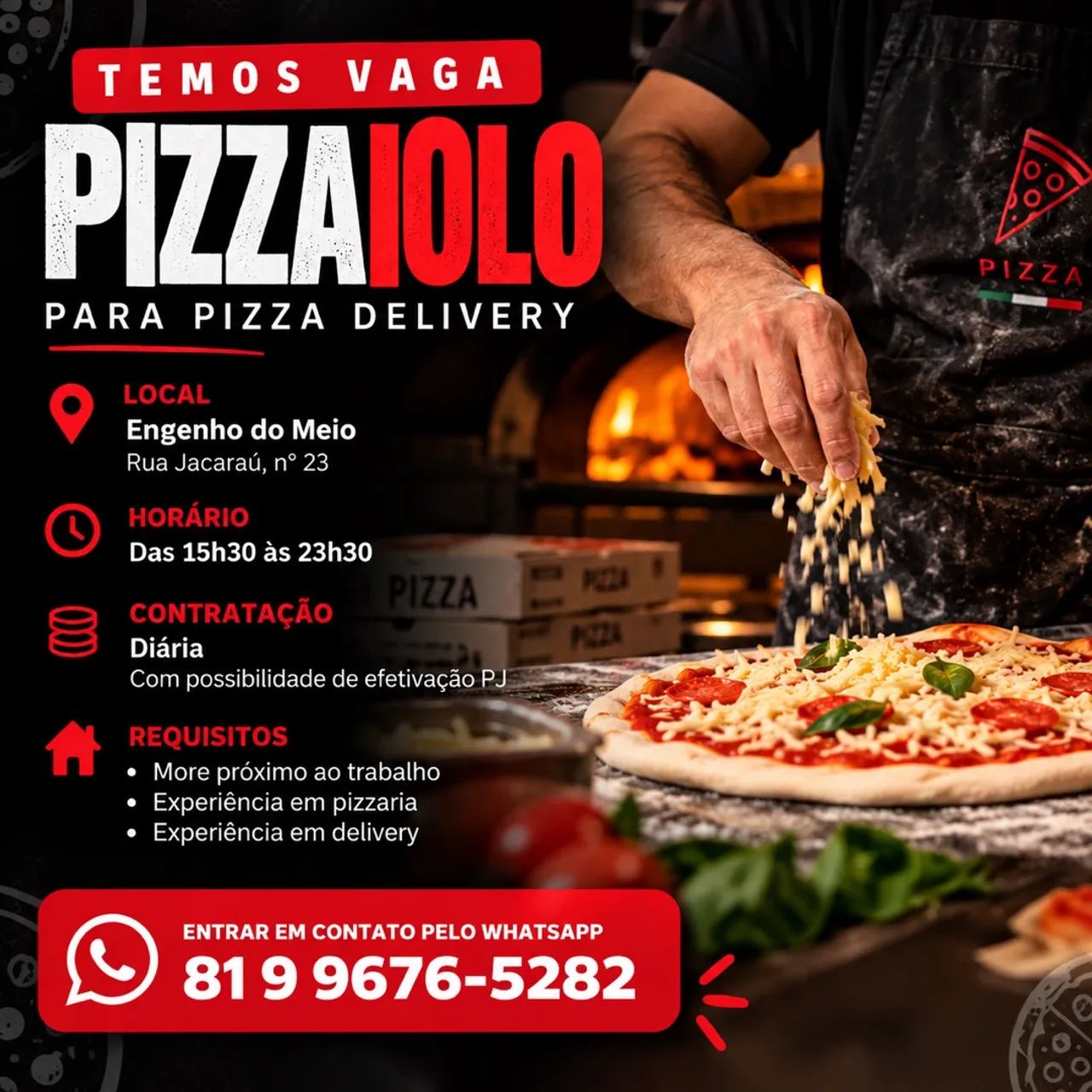 Vaga pizzaiolo delivery 
