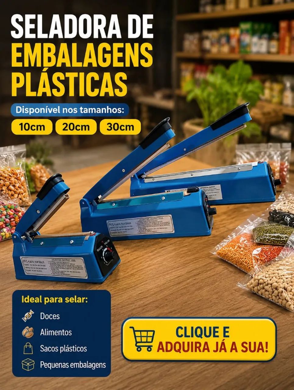 Seladora de Embalagens Plásticas 10, 20 e 30cm - Compacta e Eficiente | Entrega Grátis