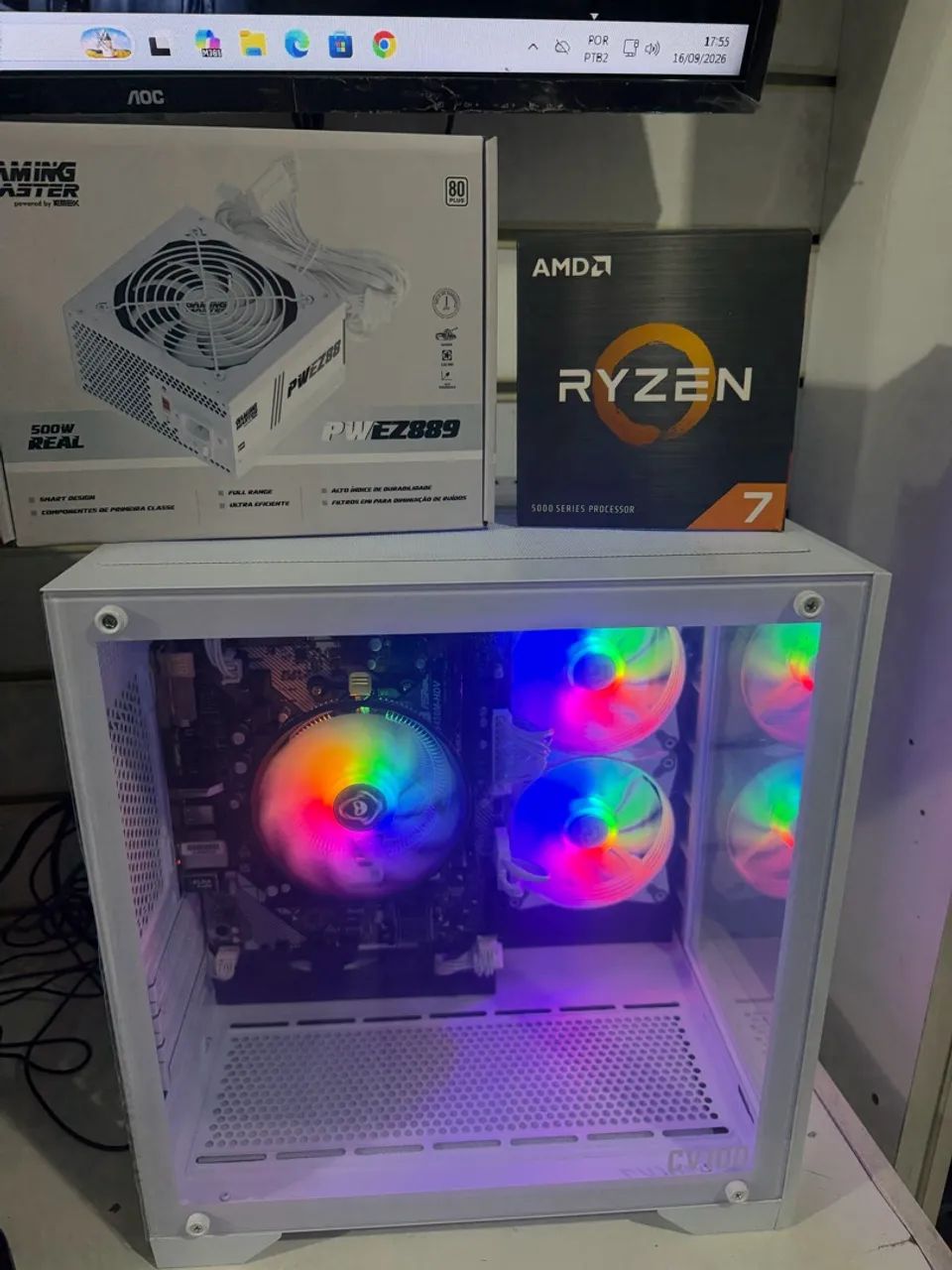 Pc Gamer AQUARIUM RYZEN 7 BRANCO LUXO 100% Novo - Foto 2