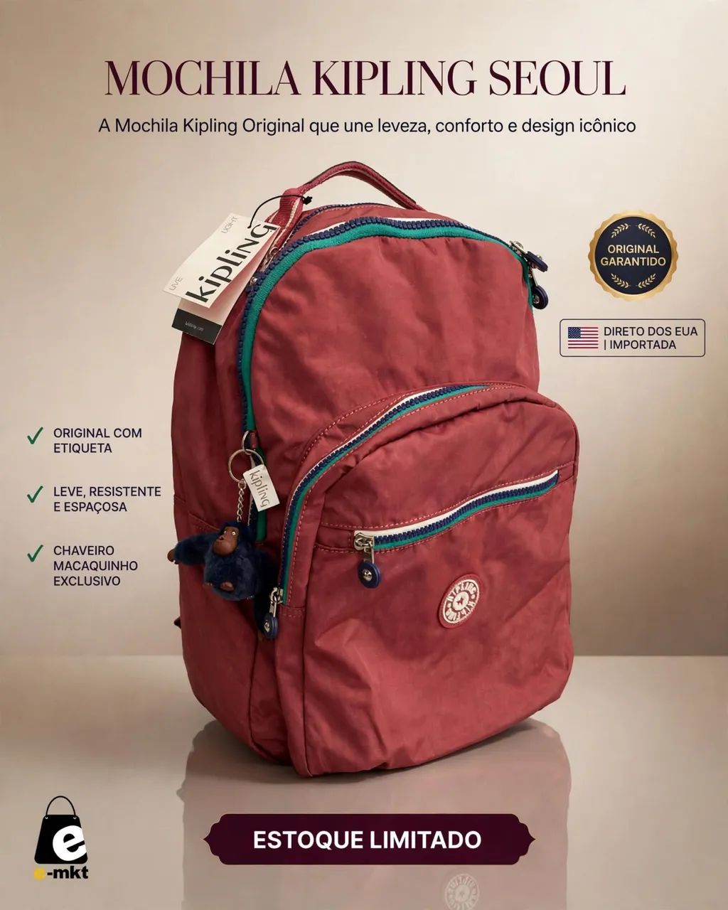 Mochila Kipling Seoul (Original Importada)