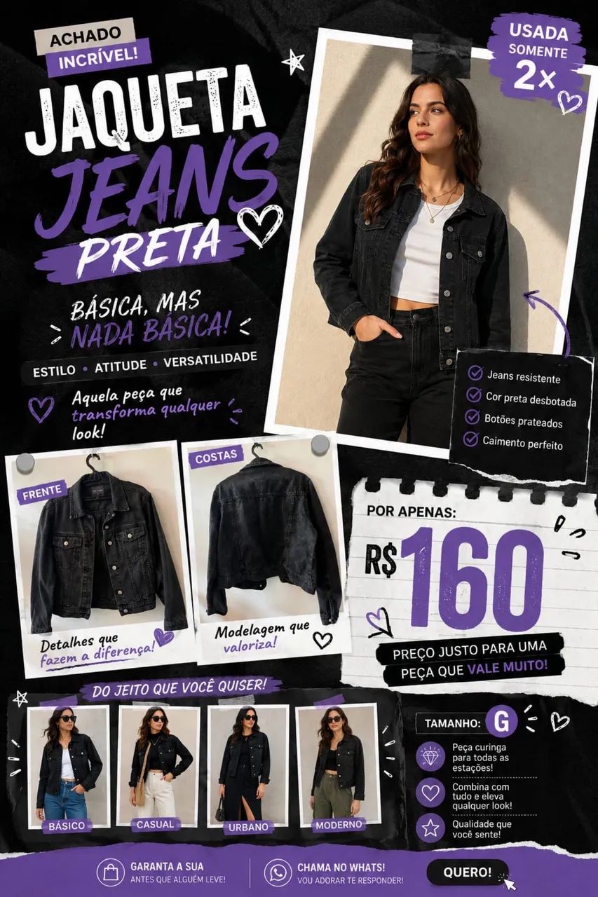 Jaqueta jeans feminina preta 