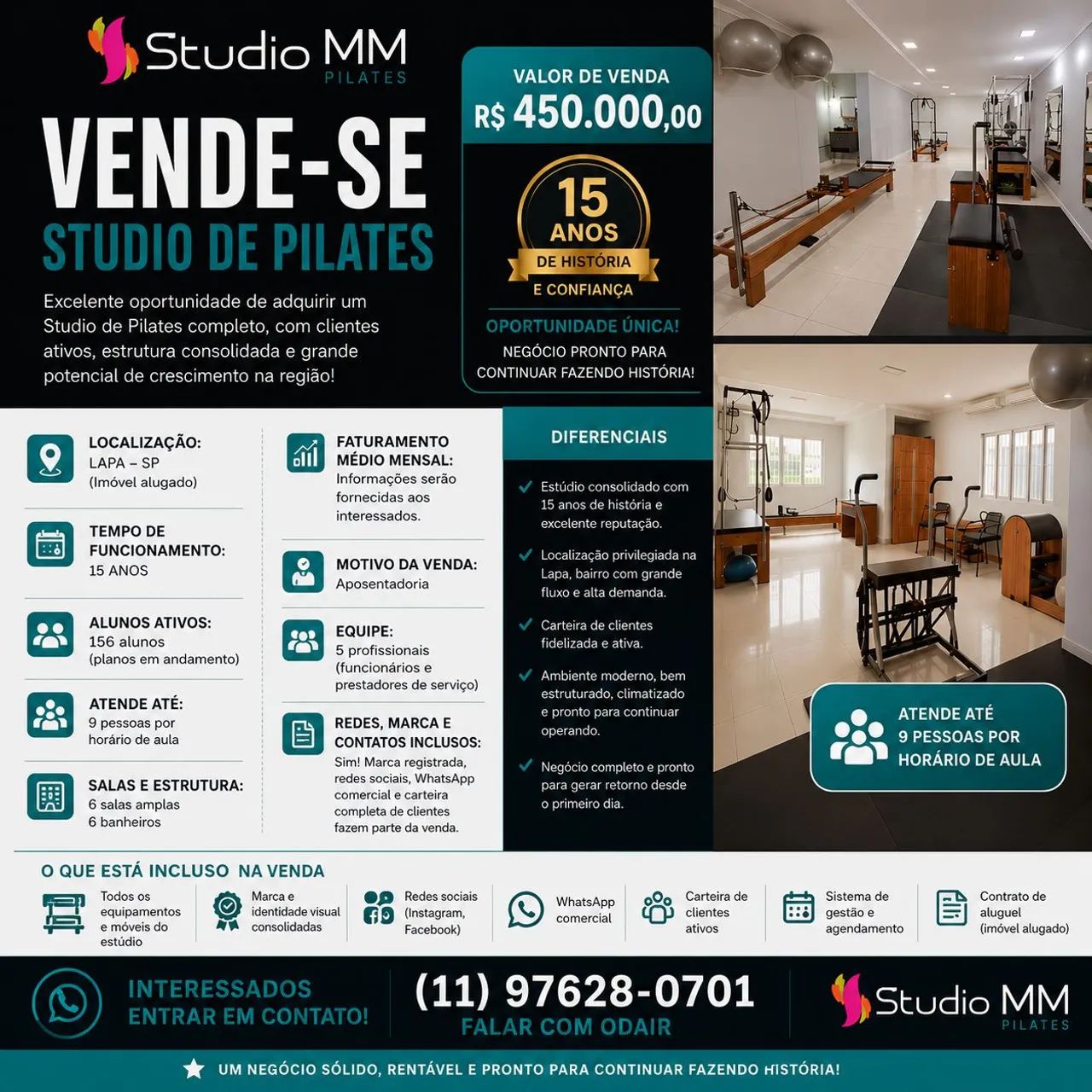Vendo Studio de Pilates na Lapa 