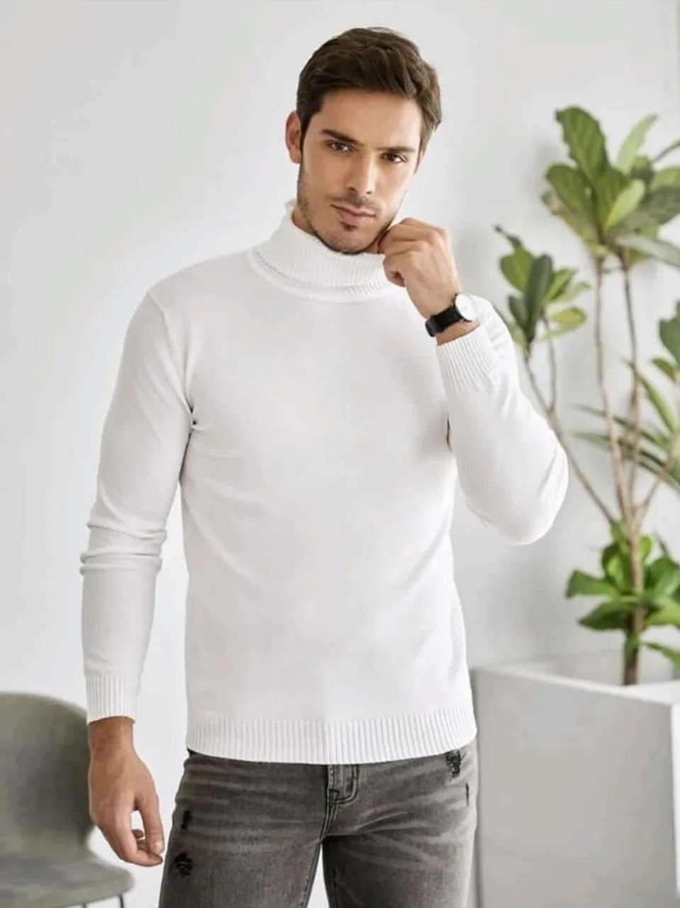 Suéter Masculino de Gola Alta Branco Manfinity