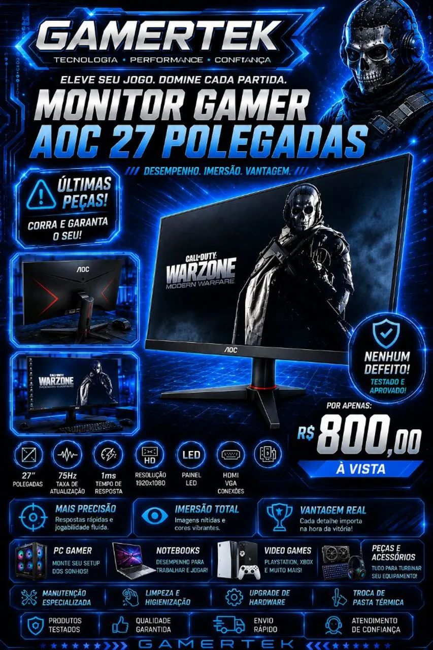 MONITOR GAMER AOC 27 POLEGADAS <br>ENTRADAS -HDMI-DISPLAYPORT-VGA<br>