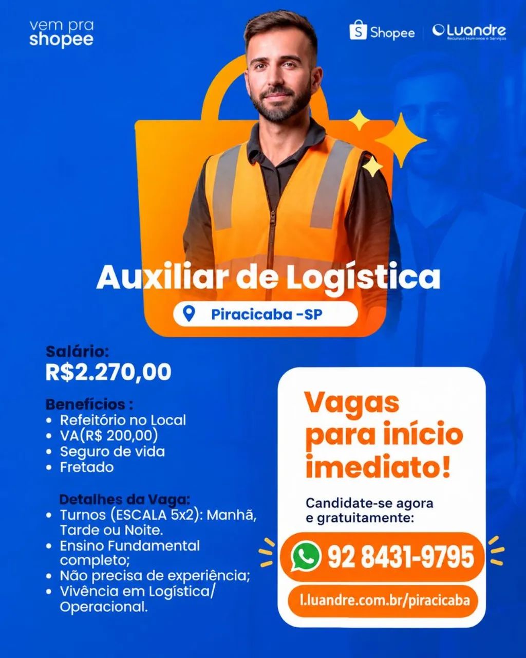 VAGA OPERACIONAL SHOPEE - CONTRATAÇÃO IMEDIATA