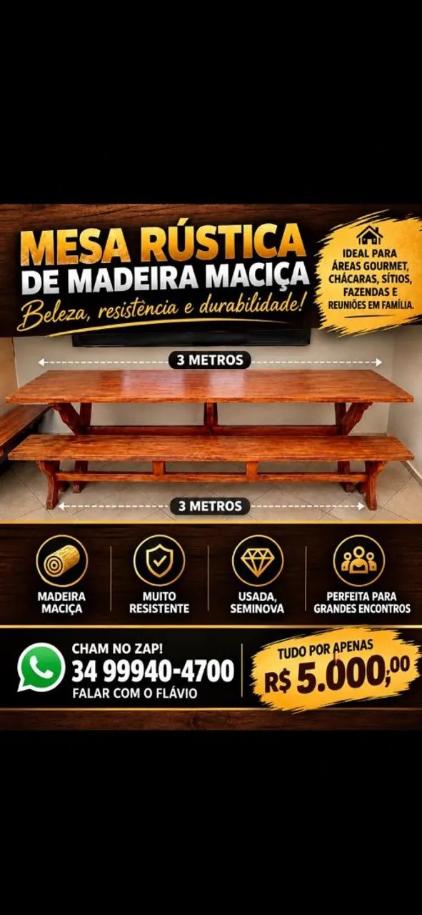 Vendo mesa madeira Marisa  de medidas de banco e a mesa de 3 mertos