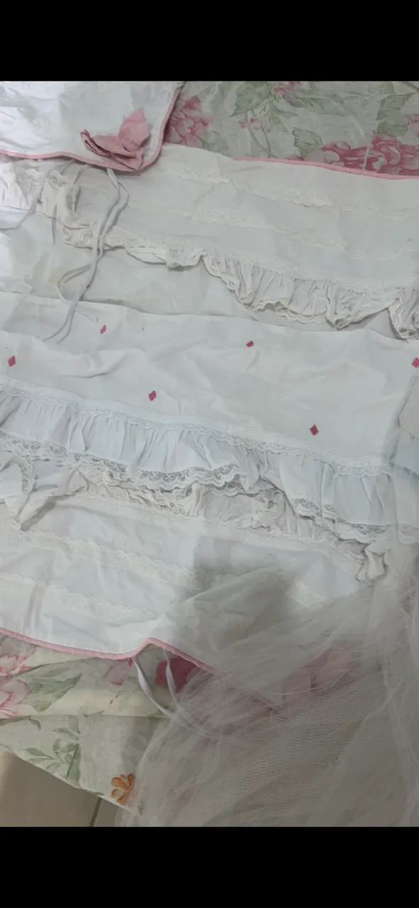 Kit berço grão de gente mais mosquiteiro rendado a mão  - Foto 5
