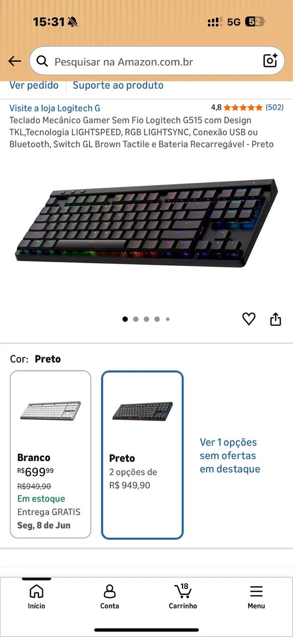 TECLADO MECÂNICO LOGITECH G515 TLK WIRELESS - Foto 5