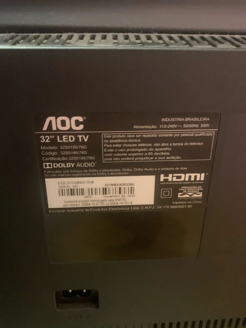 TV AOC 32? 32S5195/78G ? tela quebrada - Foto 2