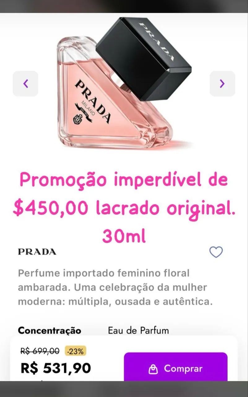 Perfume Prada paradoxe 30ml original novo lacrado 