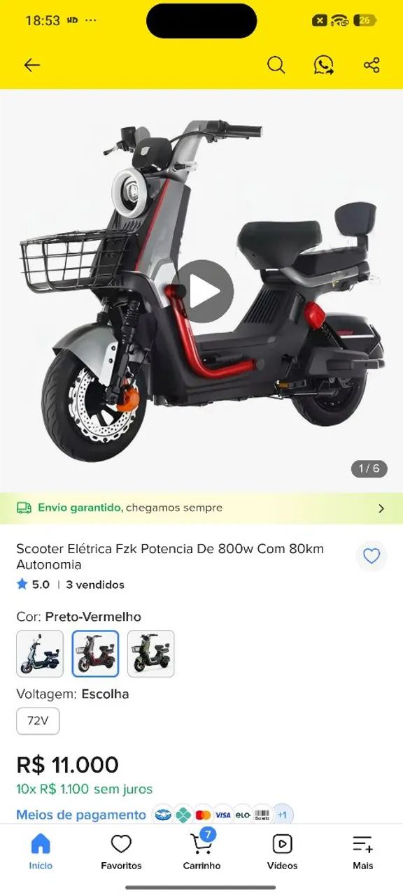 Scooter elétrica semi nova 