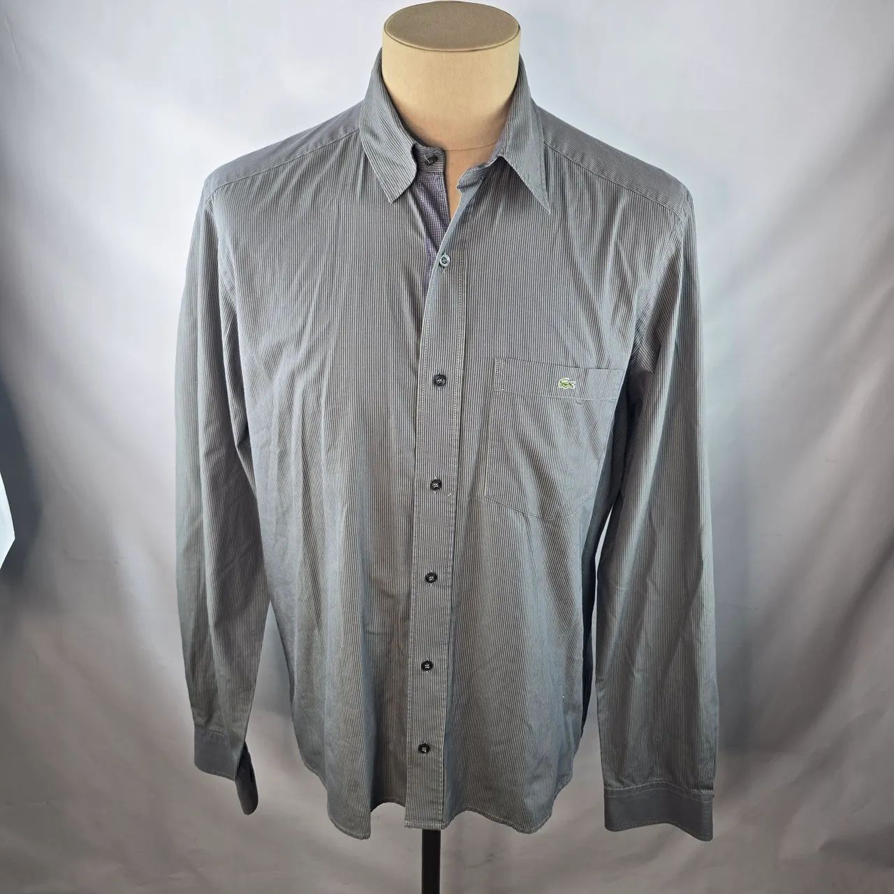 Camisa lacoste masculina G verde e roxa listrada 