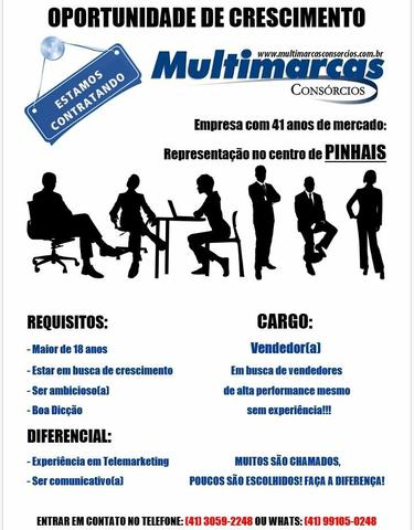 Contrata se Vendedor interno no centro de Pinhais