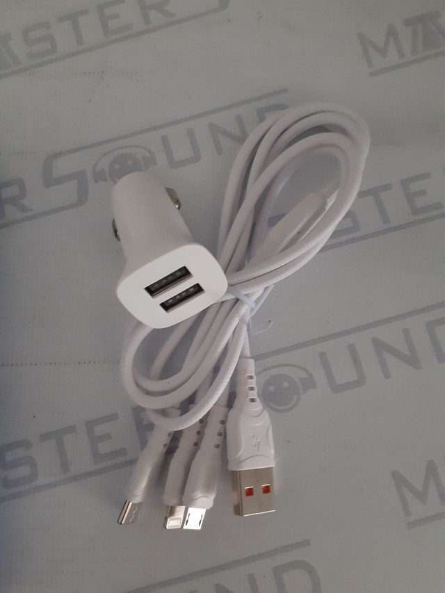Kit carregador veicular. Com 2 entrada usb. Cabo 3X1.  Lightning, tipo c, e micro. Novo. 