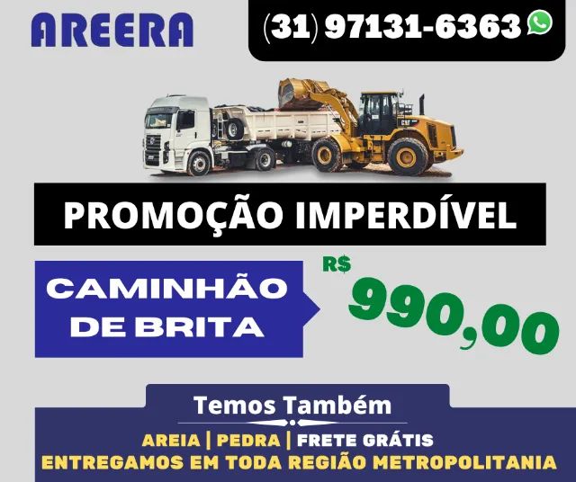 Caminhão de Brita (7m) - R$ 990,00 | Entrega Grátis em BH e Região Metropolitana