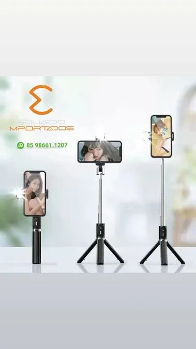 Bastão Pau de selfie Tripé Retrátil Com Luz LED Controle Bluetooth - Foto 3