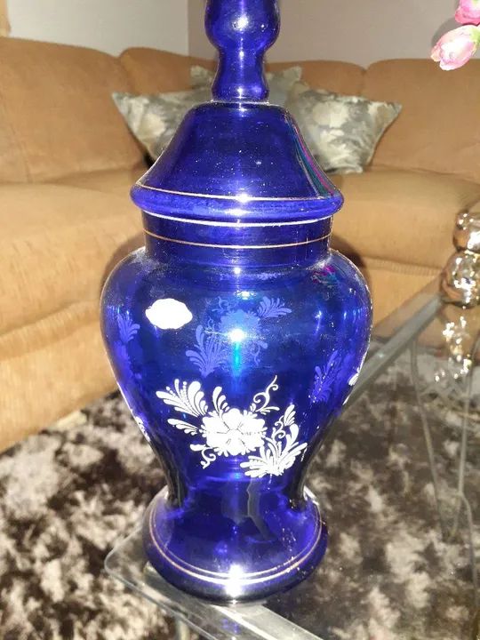 Baleiro de cristal na cor azul 