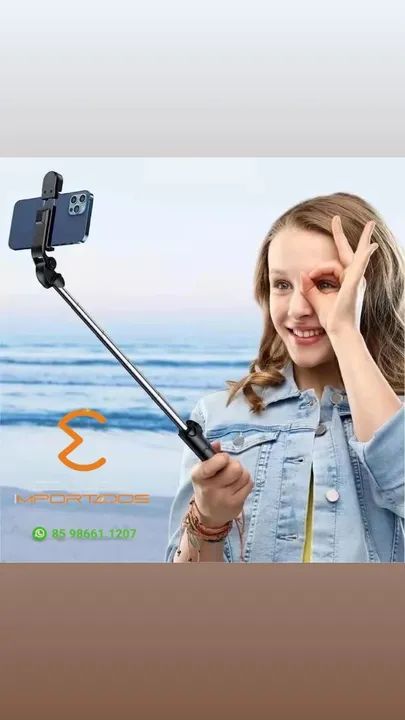 Bastão Pau de selfie Tripé Retrátil Com Luz LED Controle Bluetooth - Foto 2