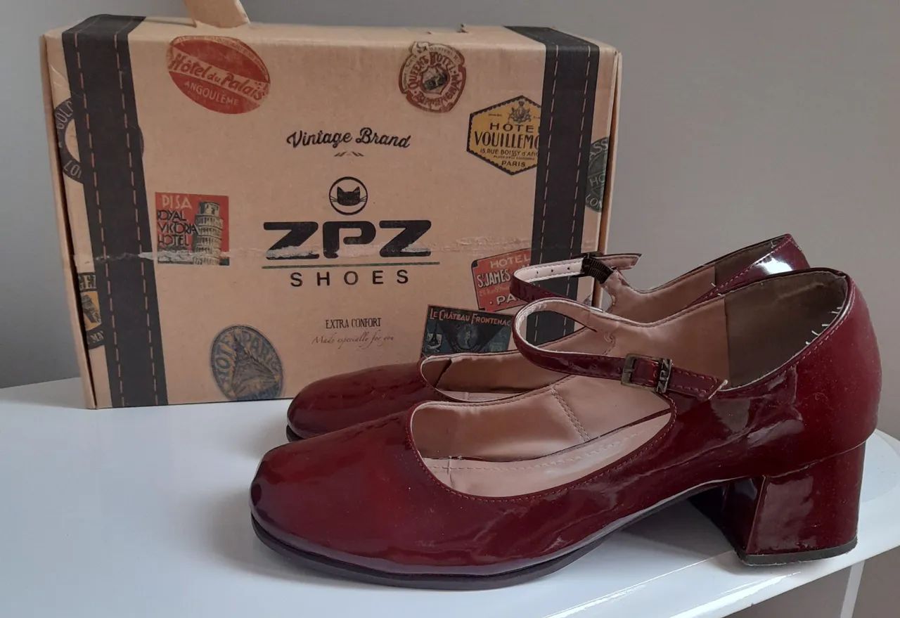 Sapatos femininos salto baixo vermelho