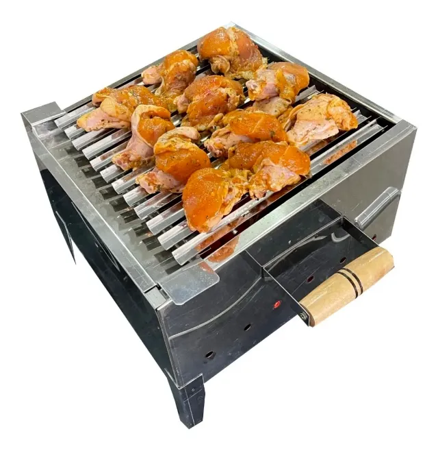 Churrasquera Parrilha Inox Portatil Reforçada Com Tijolos Reforçado