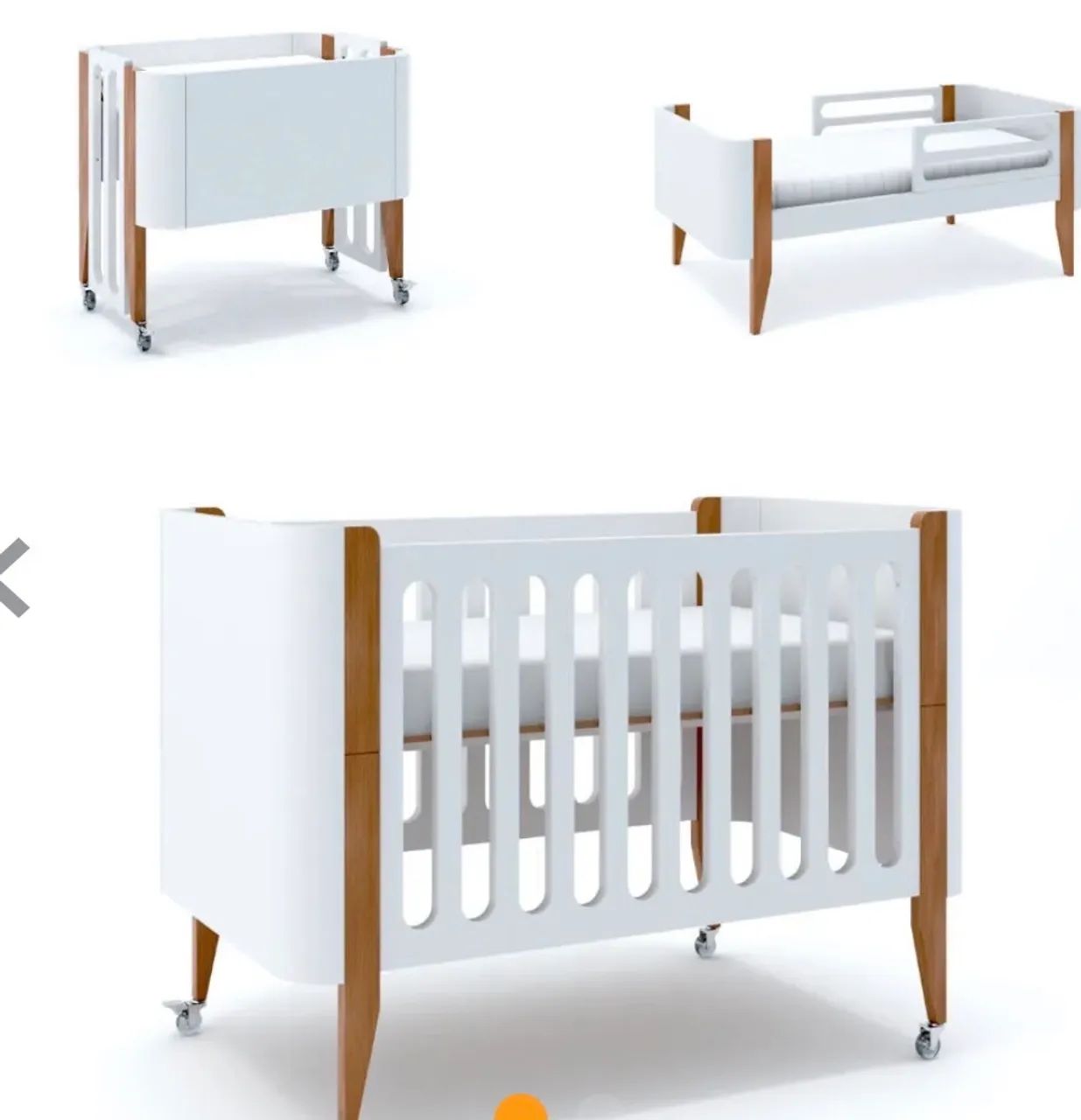 Berço evolutivo 3 em 1 - Madeira maciça  + laca branco + jequitibá 