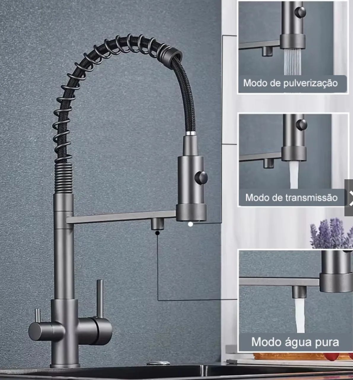 Torneira Gourmet com misturador quente/frio e saída independente de água filtrada