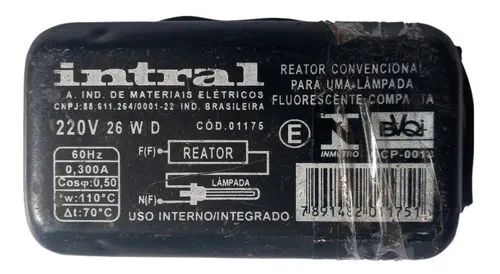 Reator Convencional Lâmpada Fluorescente 220v 26w Intral