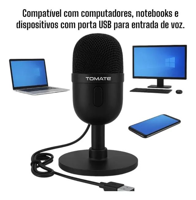 Microfone Usb Mesa Tomate Mt-1061 48khz Cabo 2m Cor Preto Novo Loja Coimbra Computadores - Foto 3