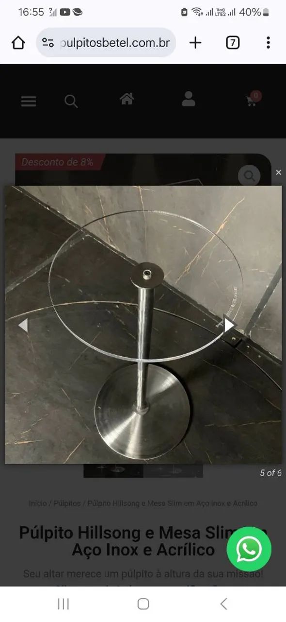 Púlpito Hillsong e Mesa Slim em Aço Inox e Acrílico - Foto 4