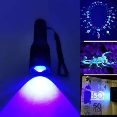 Lanterna Profissional com Luz Negra UV Ultra Violeta Bateria Recarregável