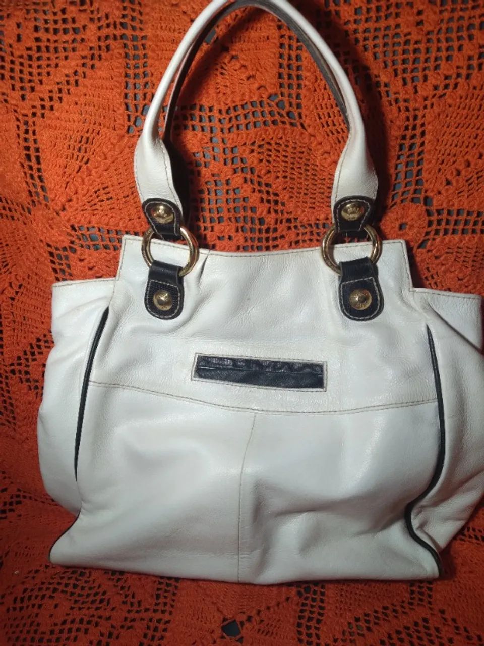 Bolsa  de  couro  couro  fino  bege - Foto 3