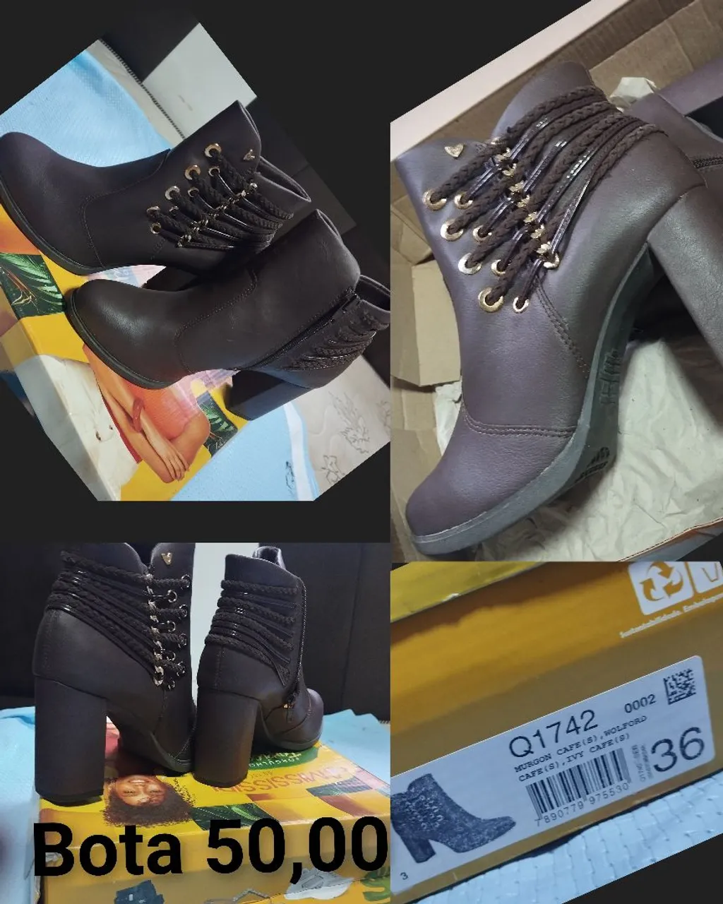 Bota feminina marrom salto alto - Tamanho 36