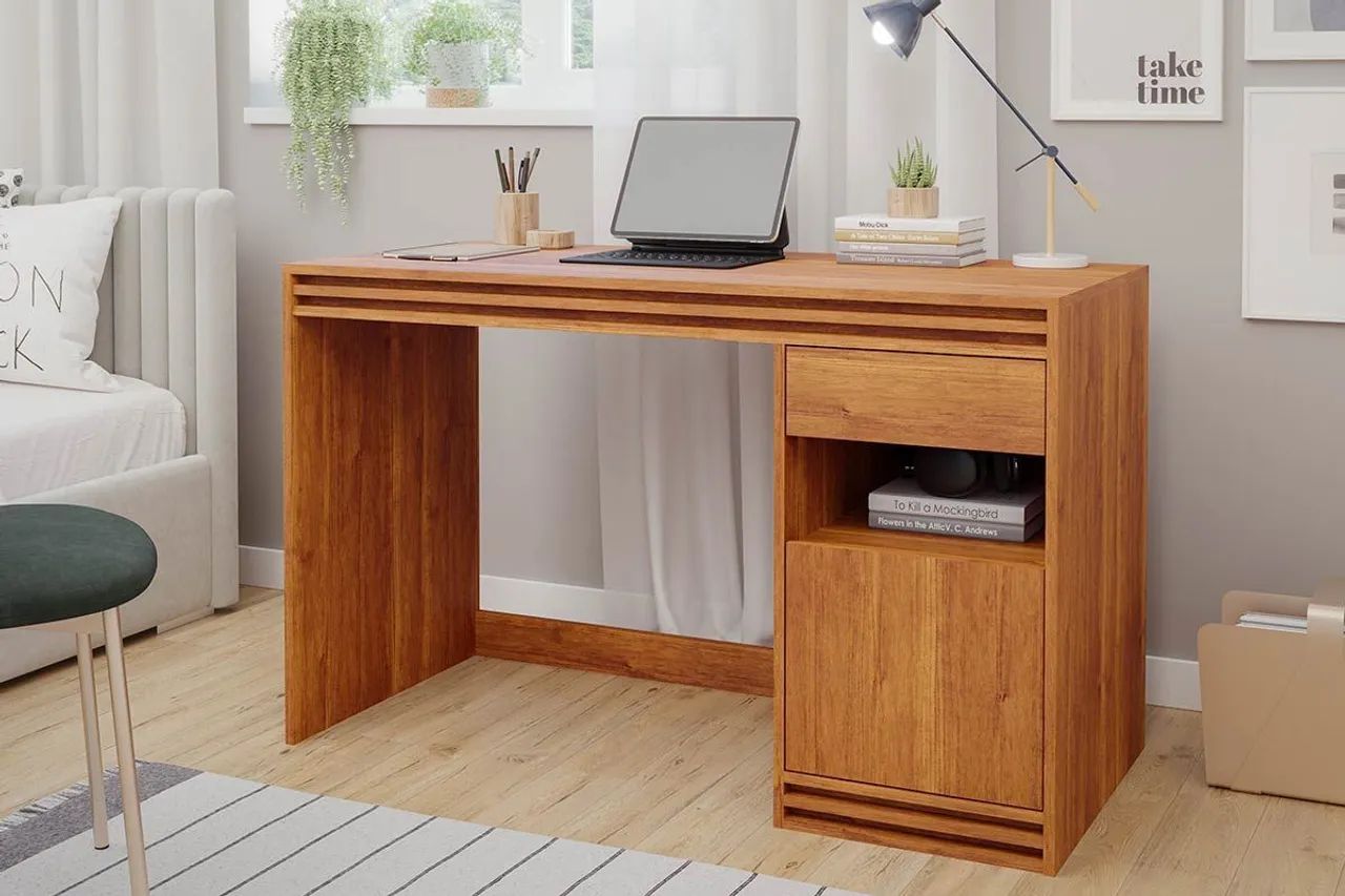 Mesa Escrivaninha com Gaveta Para Escritorio Notebook Pc 1,20m Cinamomo