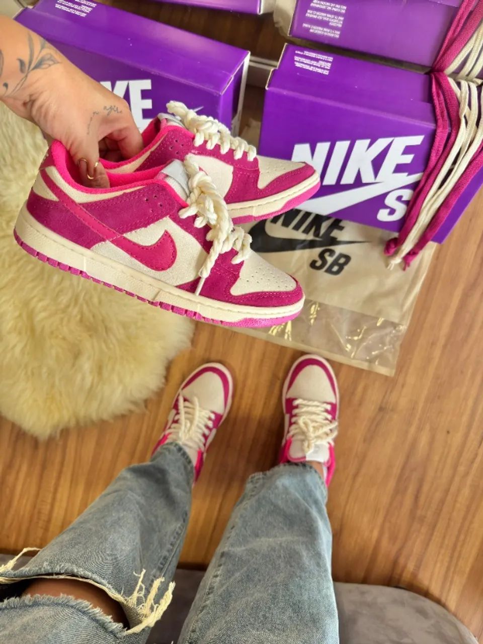 Tênis Nike SB Dunk Rosa Feminino Linha Luxo  - Foto 6