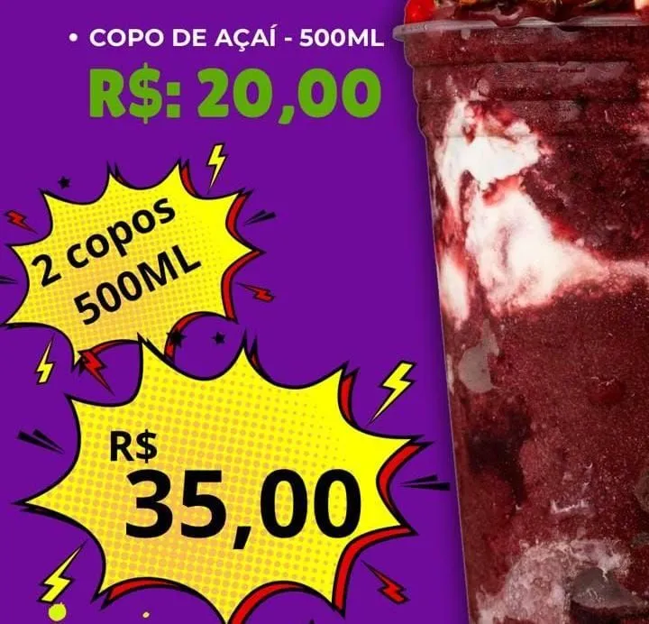 Açaí 500ml - Promoção 2 copos por R$ 35,00