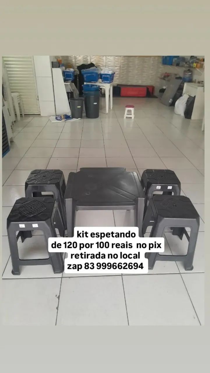 kit espetinho  1 mesinha 3 4 bancos 