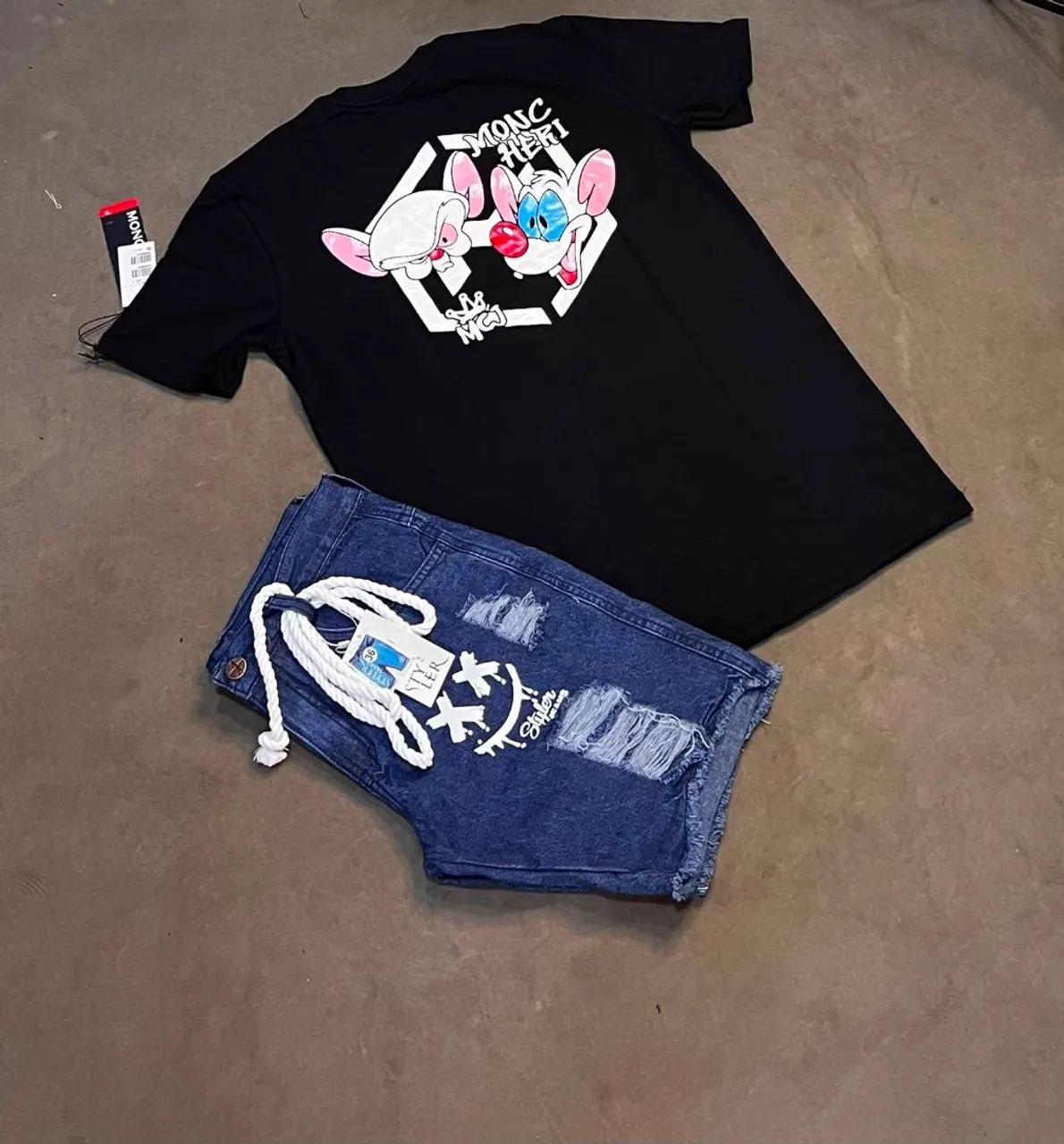 Kits de camisas de algodão e bermudas jeans modelo despojadas  - Foto 3