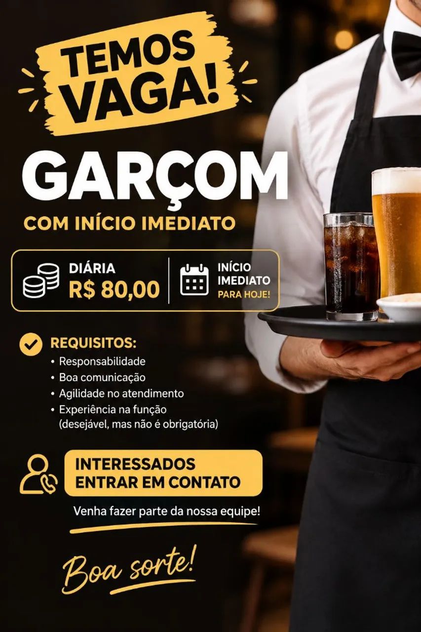 VAGA PARA GARÇOM - IMEDIATO 