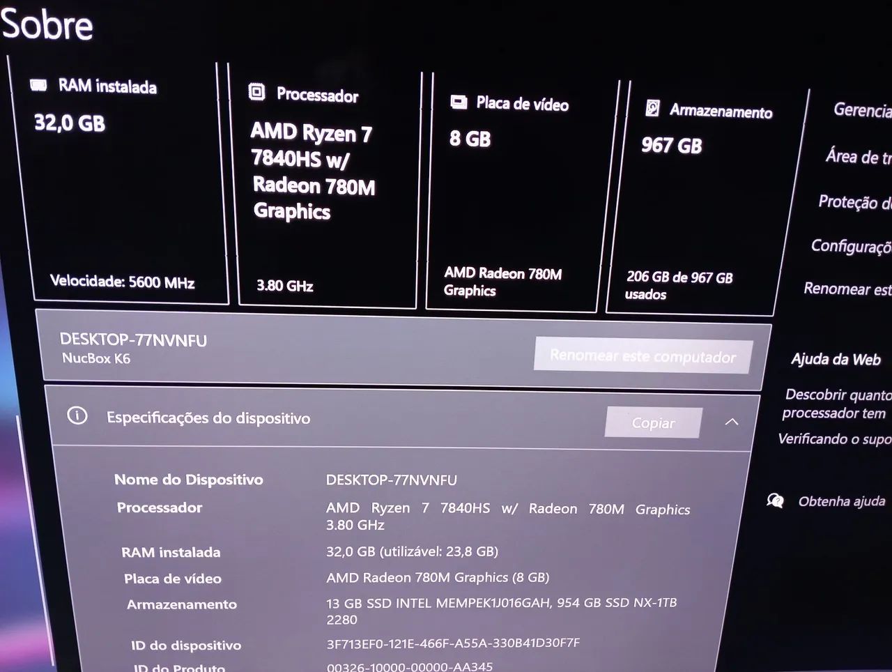Mini Pc Gmktec K6 Ryzen 7 Radeon 780M 32Gb DDR5 5600 Crucial SSD 1Tb - Foto 5
