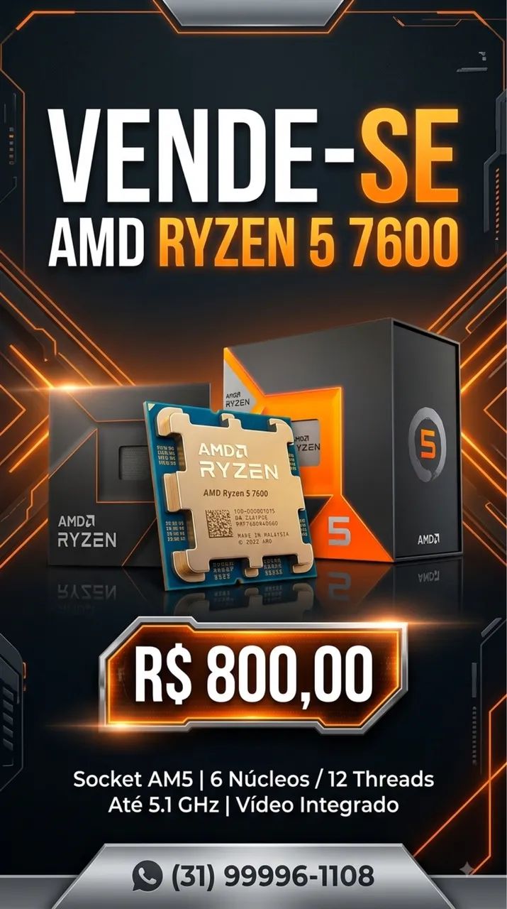 Processador AMD Ryzen 5 7600 (AM5)