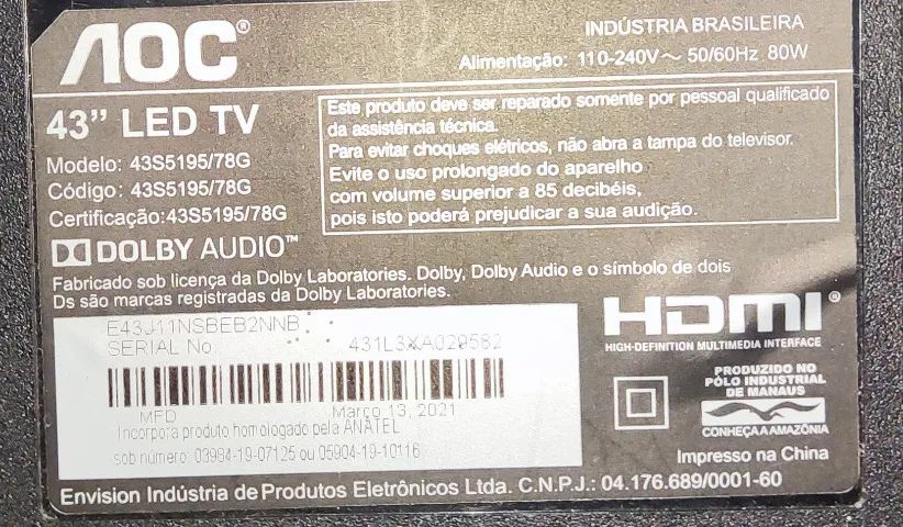 Smart TV AOC 43" Roku - Sucata (Placas e Leds funcionando) - Foto 2