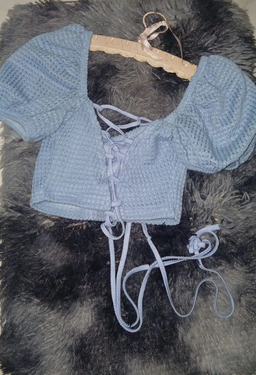 Cropped de manga bufante Azul bebê  - Foto 2