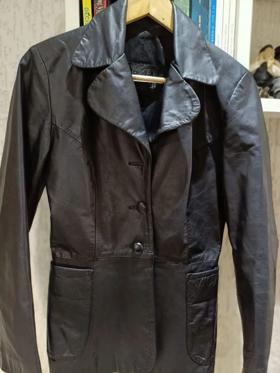 Blazer feminino preto couro LEGÍTIMO 