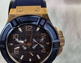 Relógio Guess Rigor W0247G3 Azul e Ouro Rosé 45mm Silicone - Foto 5