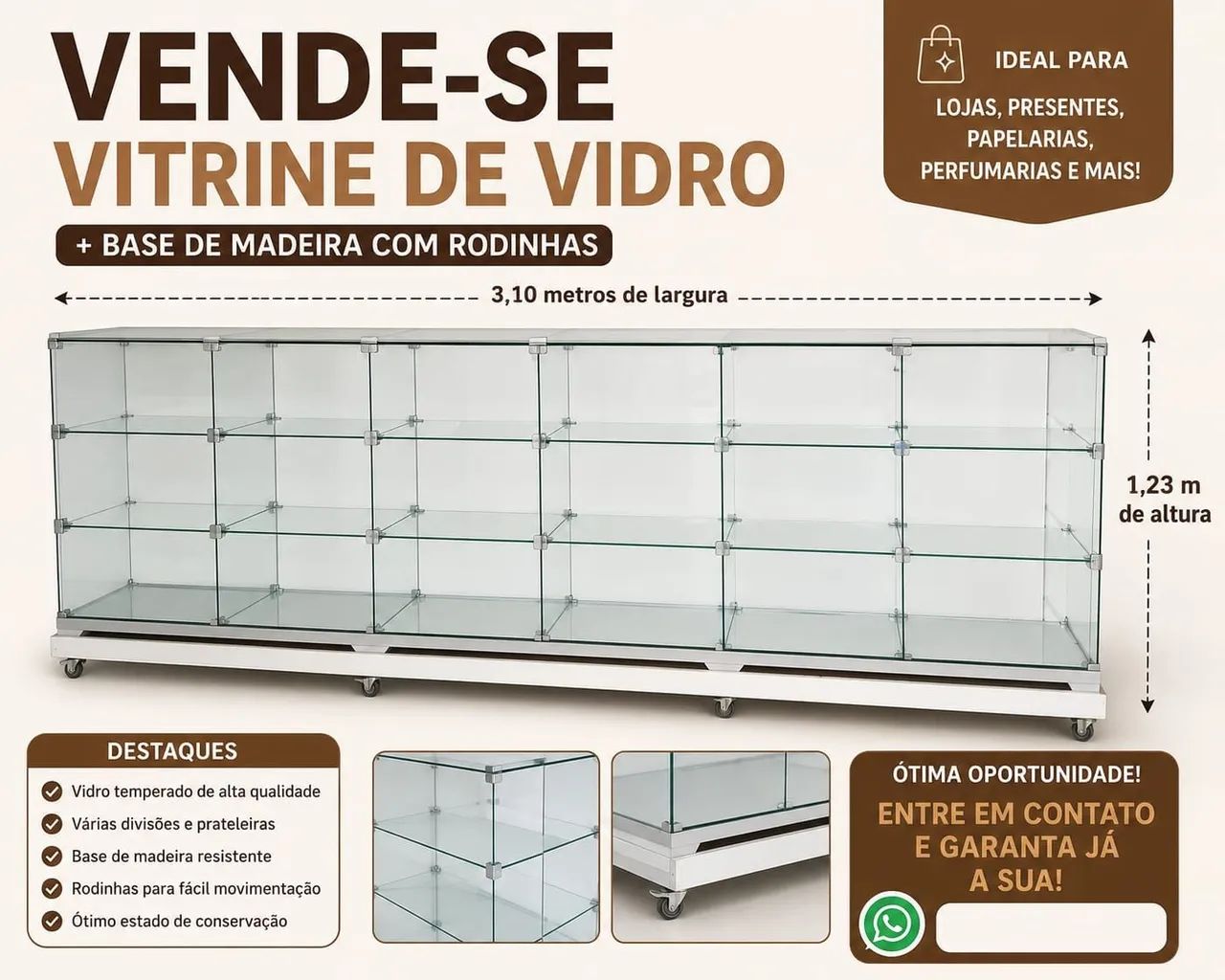 Vitrine de Vidro com base de Rodinhas